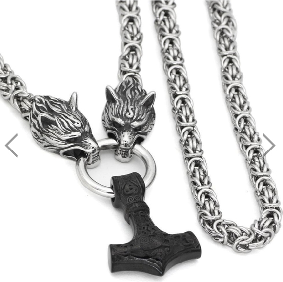 New! MEN'S Nordic Wolf Viking Hammer Pendant Necklace. - Picture 4 of 5